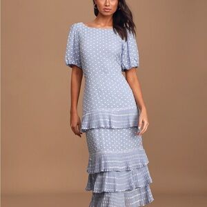 Lulus Fleur 'Em In Light Blue Tiered Embroidered Midi Dress